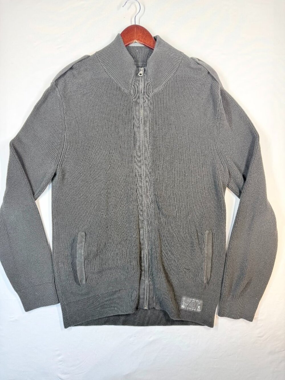 Express Men's Gray Ribbed Knit Full Zip Sweater XL